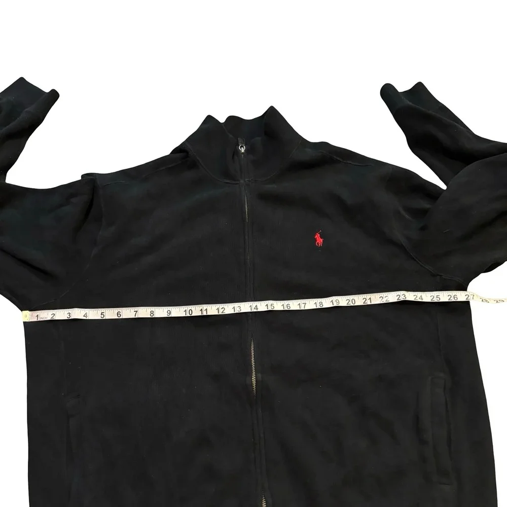 Polo Ralph Lauren Men XL Black Full‎ Zip Track Jacket Red Pony Logo Cotton Knit